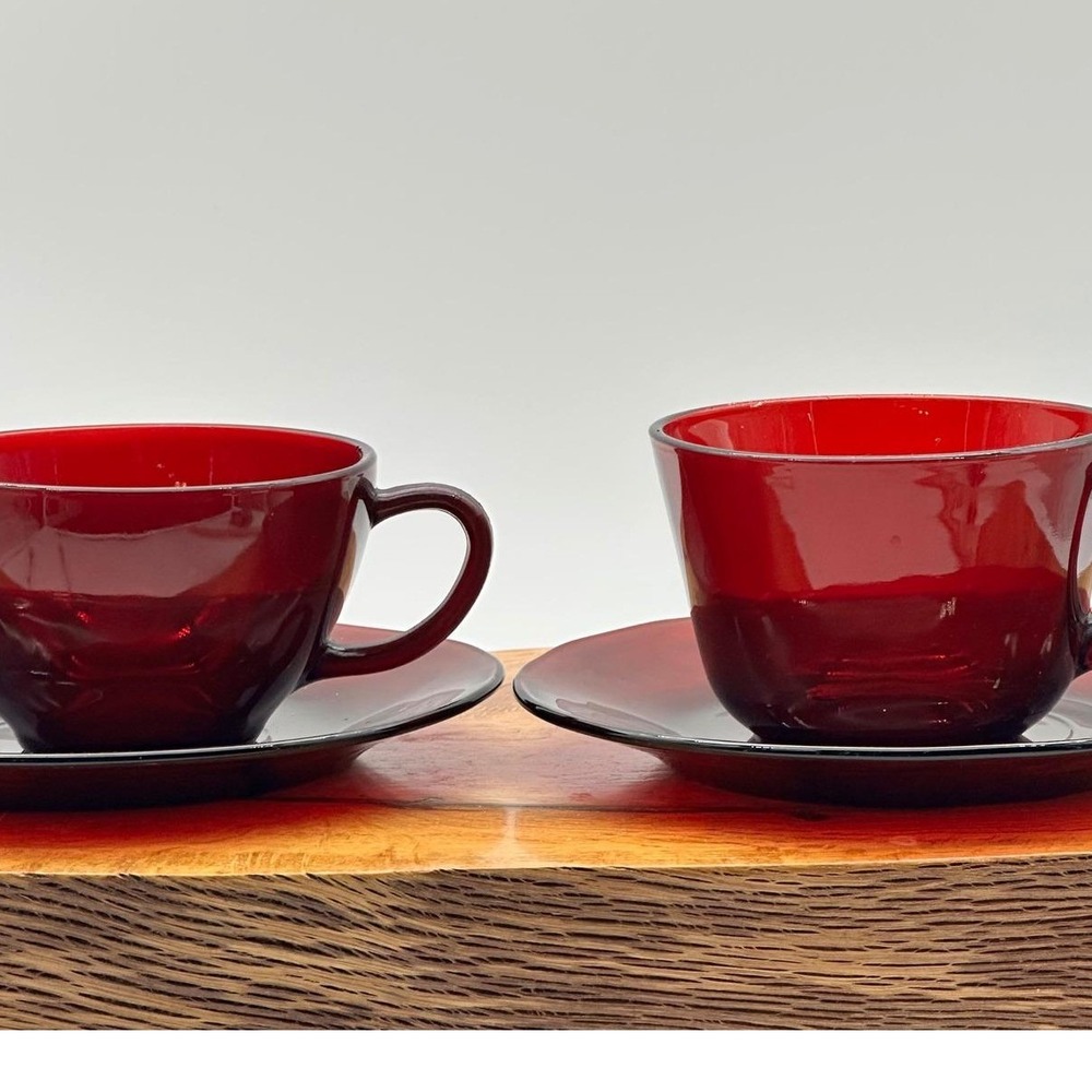 Ruby Red Glass Cups and Saucers – 2‎ Coordinating Styles